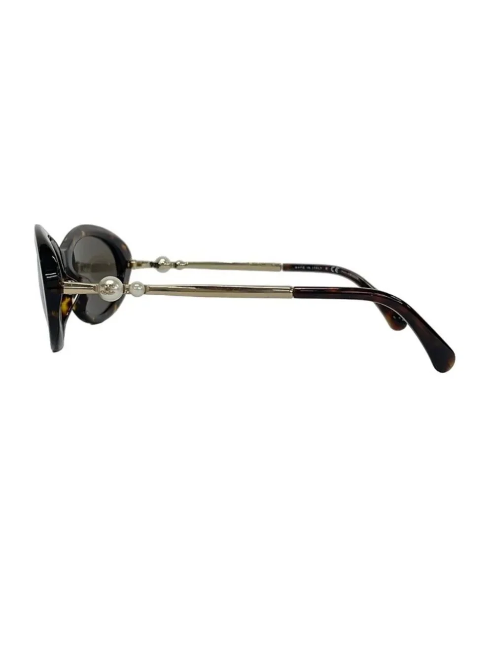 Chanel Sunglasses Black Dark Brown Gold Faux Pearl Eyewear